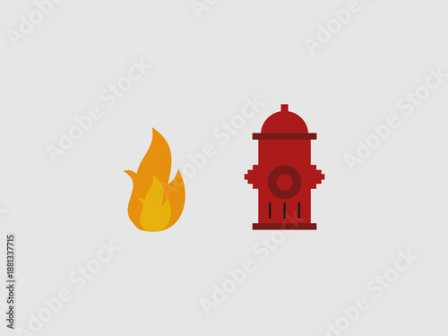 A burning flame next to a red fire hydrant