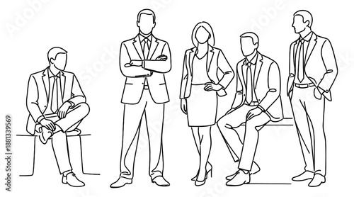 Line art business people set featuring professionals in various poses for corporate concepts