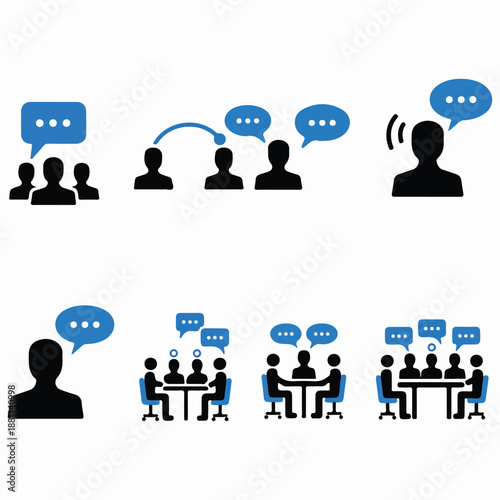 Manager icon set. Teamwork hierarchy management with gear symbol vector illustration.Communication icons set with people and devices
