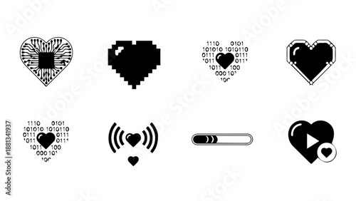 Collection of heart symbols in various styles isolated on white background, Vector
