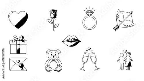 Symbolic illustrations of love and affection isolated on white background, Vector