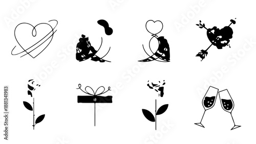 Illustrations of love and celebration isolated on white background, Vector