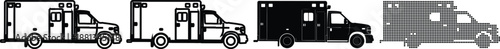 Emergency Vehicles Silhouetted against White Background, Ambulance, Fire Truck and Police Car, Vector Illustration