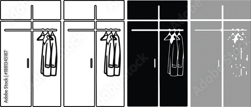 Black and White Wardrobe with Hanging Clothes and Rain Effect