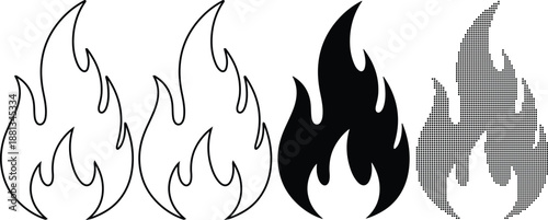 Set of 4 Fire Flame Icons Vector