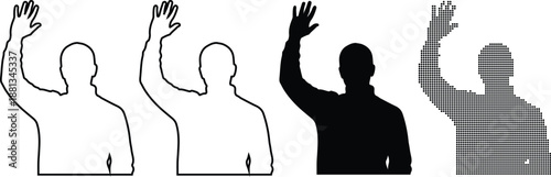 Set of 4 Waving Person Silhouettes Vector