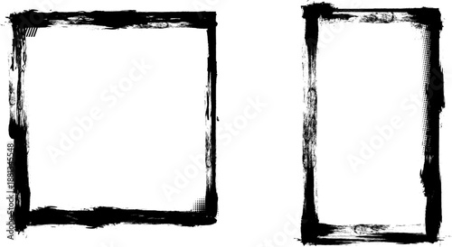 two brush ink painting blank frame border picture grunge graphic element