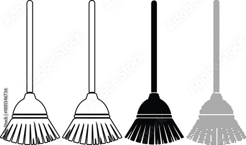 Set of 4 Broom Icons Vector Illustration