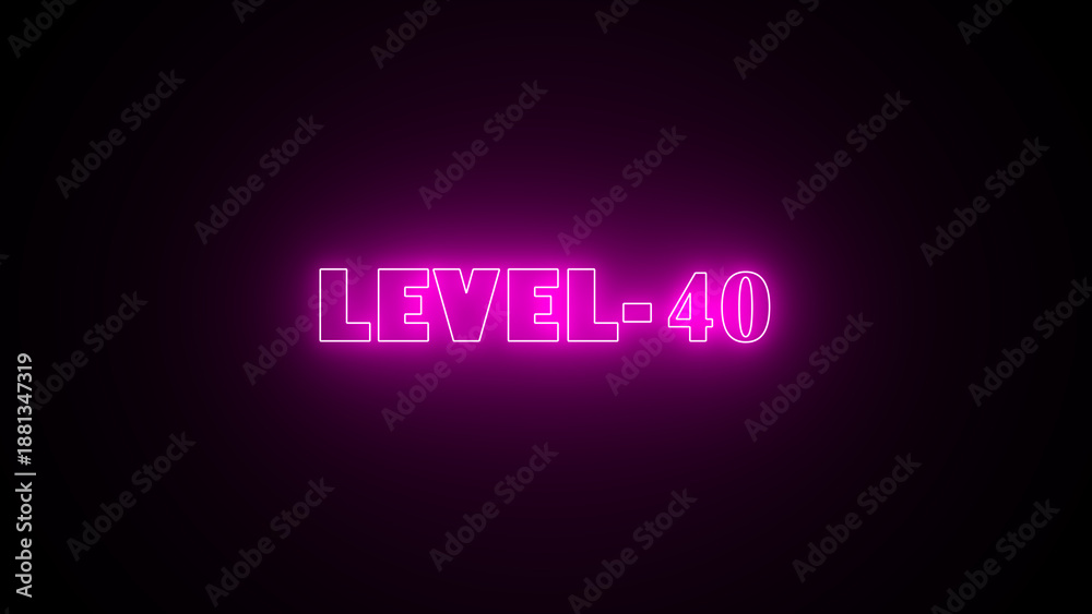 Fototapeta premium Glowing purple color LEVEL 40 text on black background. level 40 lettering banner design.