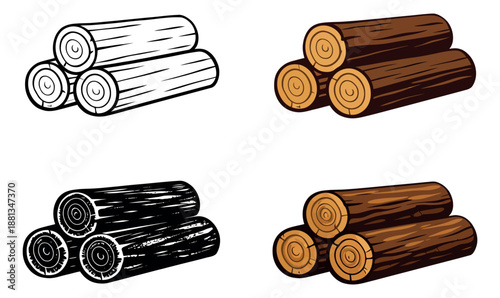 Multiple style wood log set featuring three stacked tree trunks for natural and construction designs