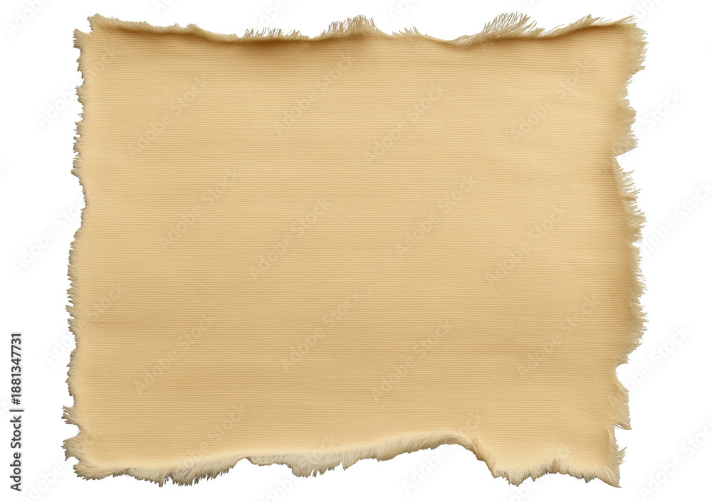 Fototapeta premium Torn beige paper with textured surface and frayed edges isolated on a transparent background ripped