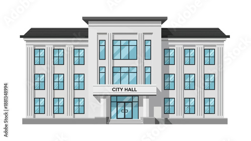 Vibrant vector illustration of a classic city hall building, symbolizing local governance, civic duties, and public administration architecture for urban development concepts