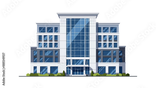 Contemporary office building illustration with modern architectural design, perfect for business headquarters, urban development, and corporate real estate projects