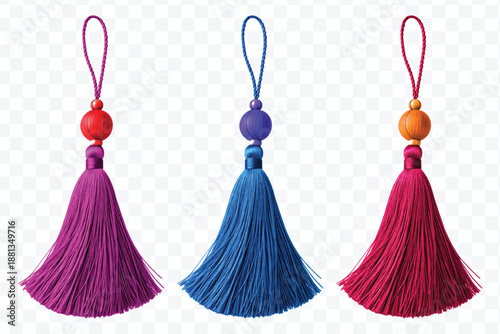 abstract vibrant tassel with a smooth wooden in different color style isolated on transparent background