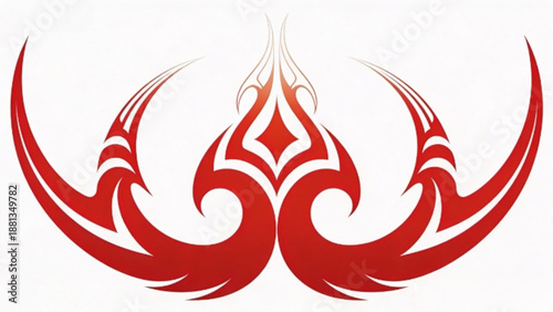 Red tribal tattoo design set featuring flaming fire bird silhouettes and ornamental heat symbols as vector art illustration elements