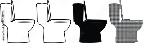 Toilet Bowls in Different Styles and Colors Isolated on White Background