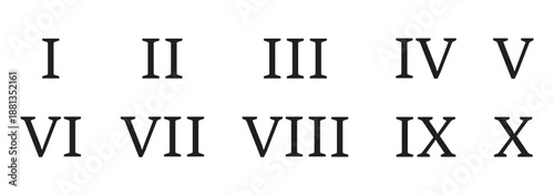 Roman numerals. Numbers from one to twelve. Typography set. Roman numeral vector set with antique Latin digits and vintage typography symbols. Classic decorative number collection on transparent bg.