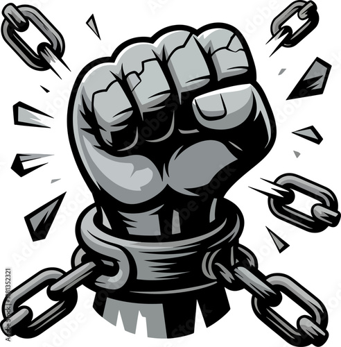 Powerful Fist Breaking Chains Symbol of Freedom and Strength