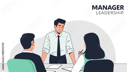 Manager Leading Team Meeting, Business Collaboration and Leadership Concept