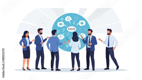 Team Brainstorming New Ideas Circle with Icons