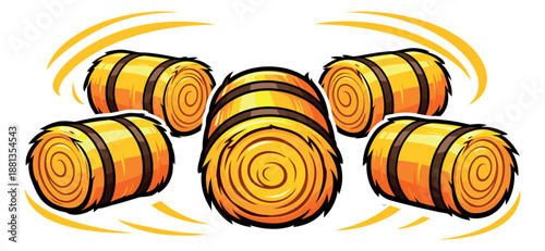 Cartoon hay bale set featuring rolled straw for farm harvest