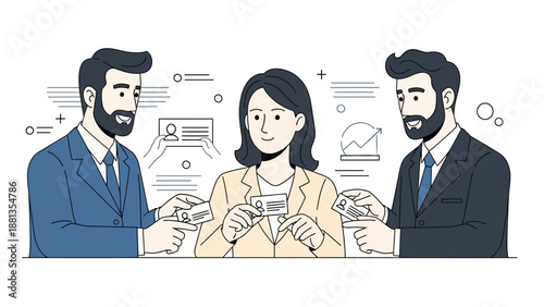 Business Meeting with ID Cards and Growth Chart Illustration