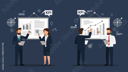 Business meeting with KPI presentation and growth chart