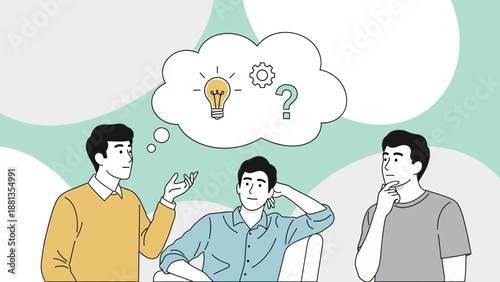 Team brainstorming, problem-solving, new ideas, teamwork, business concept illustration