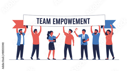 Team Empowerment Banner: Diverse Group Holding Up Sign Celebrating Collaboration and Success