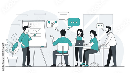 Teamwork and Brainstorming in a Modern Office Meeting