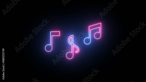Glowing neon line music icon animation on black background, illustration