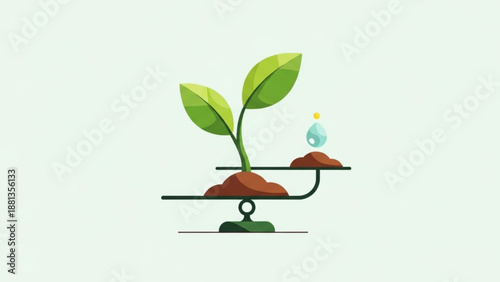 Seedling on scale with soil and water droplet balanced