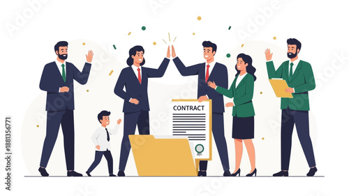 Business Team Celebrating Contract Signing and Success
