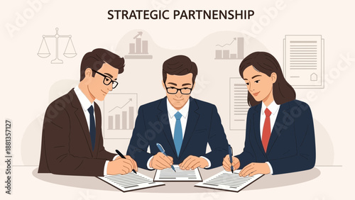 Business Team Collaboration Signing Agreement for Strategic Partnership