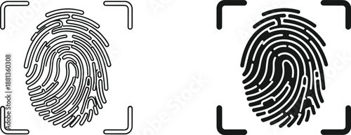 Fingerprint scan security icon, biometric identification technology, digital identity verification concept, cyber protection system, personal data authentication symbol illustration