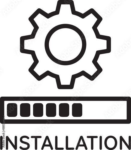 Black and White Gear Installation Icon with Progress Bar