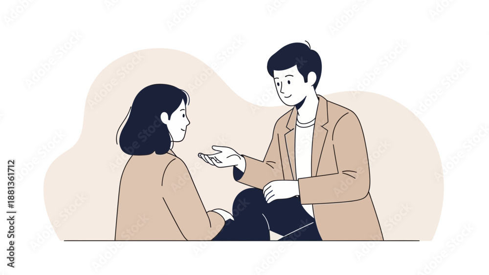 Fototapeta premium Two people talking, illustration of conversation and communication
