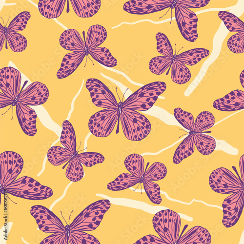 pink butterflies seamless pattern for fashion textile or wallpaper background, insect vector illustration