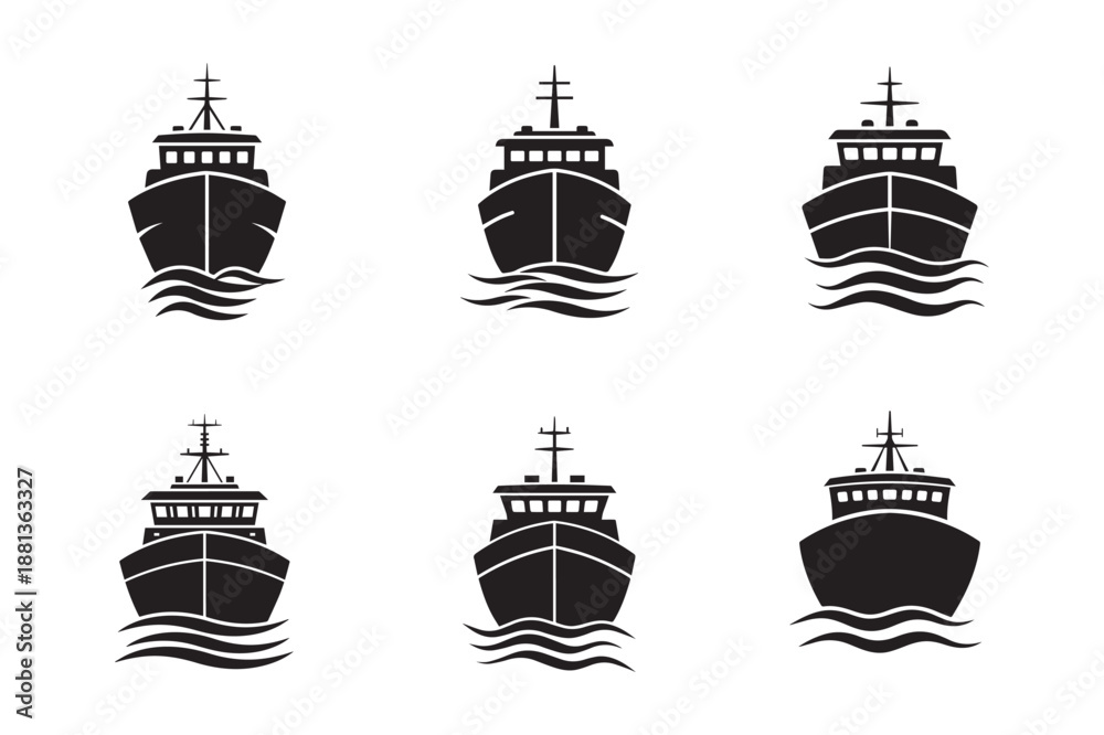 Obraz premium Ship silhouette Fishing boat icon set