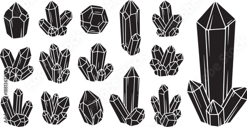 Natural crystal and gem stone collection for mineralogy study icons