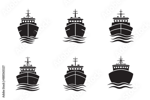 Ship silhouette Fishing boat icon set