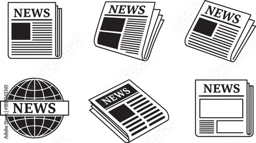 Newspaper and global press icons for media communication and journal