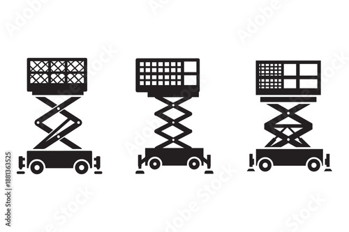 Scissor lift silhouette icon set vector