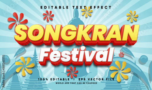 songkran festival 3d vector text effect with modern style