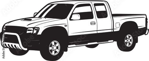Pickup truck silhouette, black outline on checkerboard background, side view