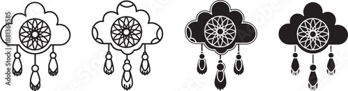 Dreamcatcher graphic art with ornate feather pendant detail