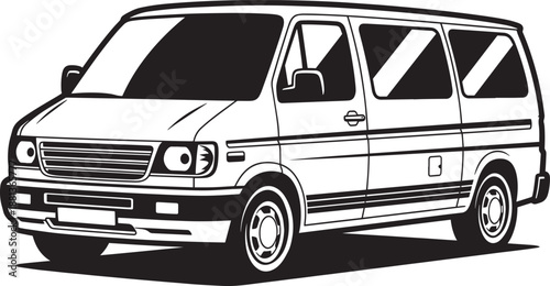 Detailed commercial passenger van illustration for transport service