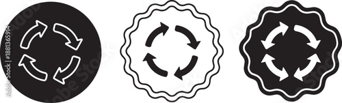 Recycle arrows symbol set in different shapes outline solid
