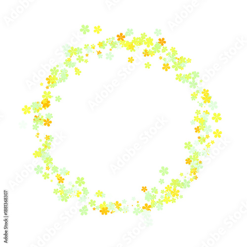 Lively Green and Yellow Scattered Clover Leaf Design Forming a Beautiful Circular Frame, a Fresh Botanical Border for Spring Festivities and Creative Projects
