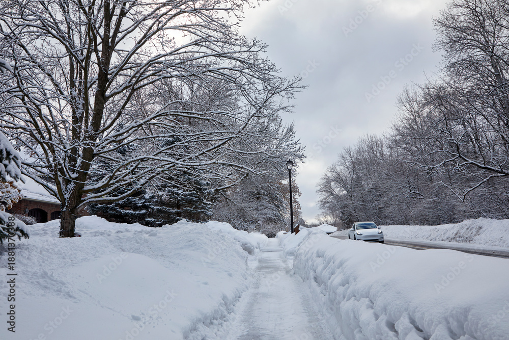 Obraz premium Snow storm covering my neighborhood near Minneapolis Minnesota on a cold winter day